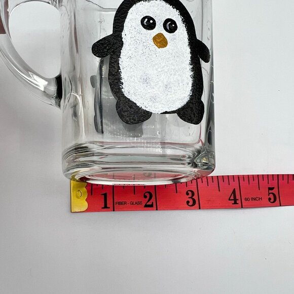 Penguin-Themed Clear Glass Mug With Handle & Swirl Design - Picture 6 of 7